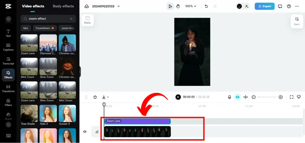 adjust duration of zoom effect screenshot image