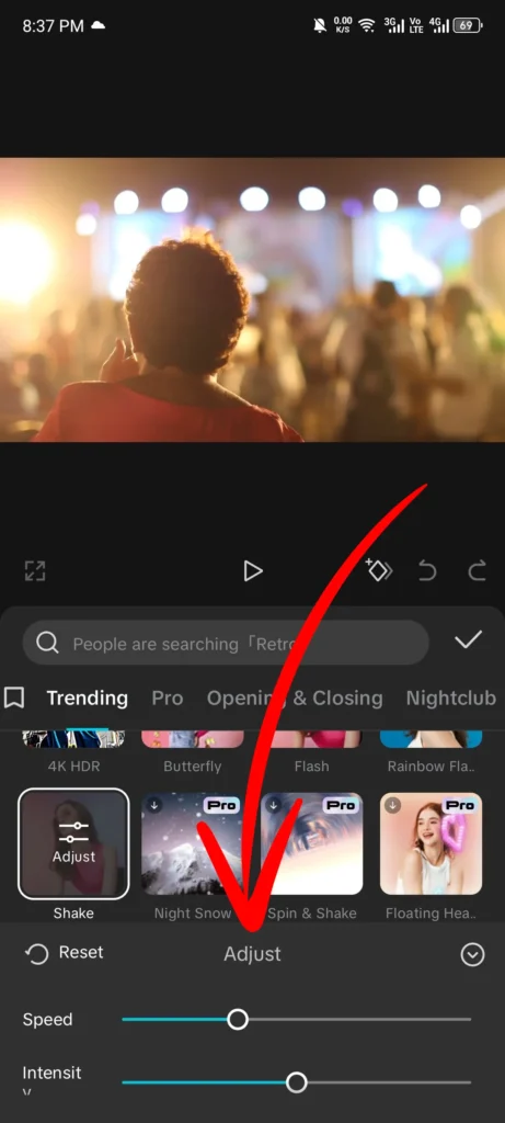 settings of zoom lens effect screenshot image