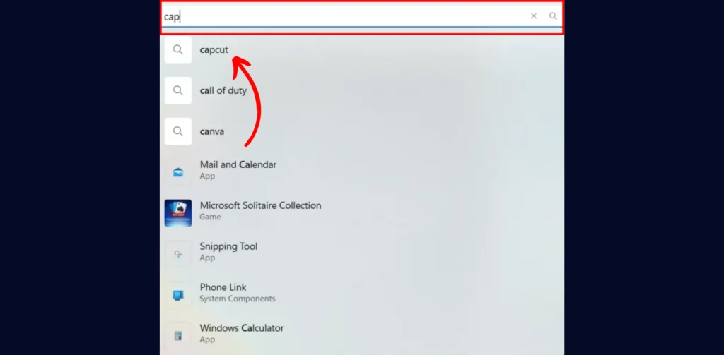 bluestacks search bar for capcut image screenshot