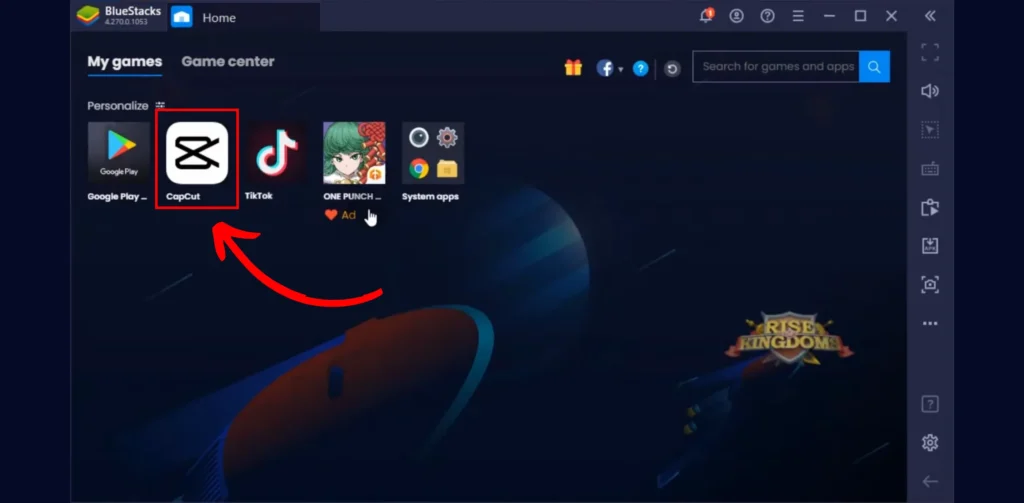 capcut installation from bluestacks screenshot image