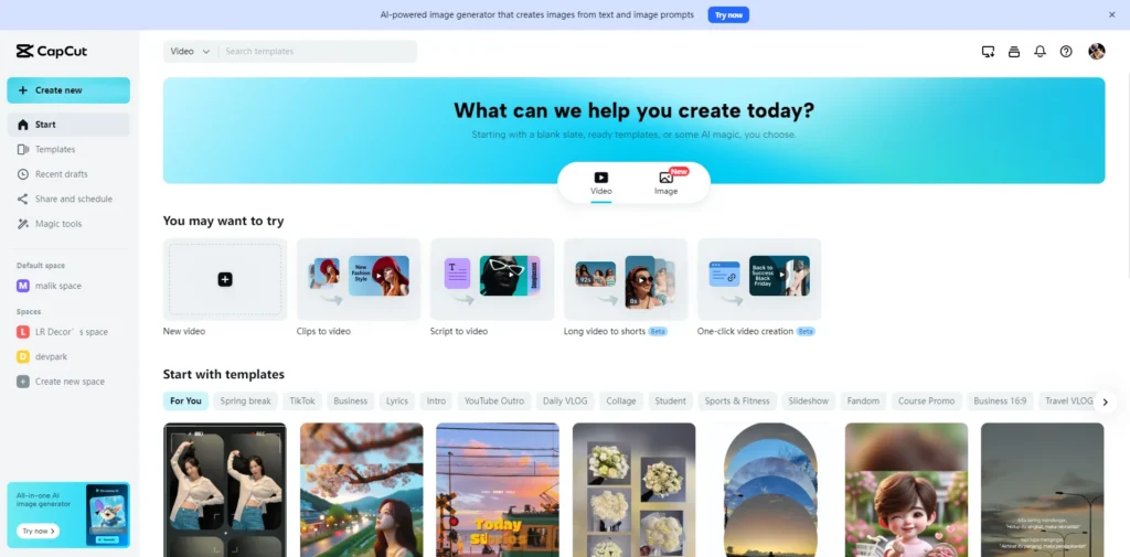 capcut mod apk main interface screenshot image
