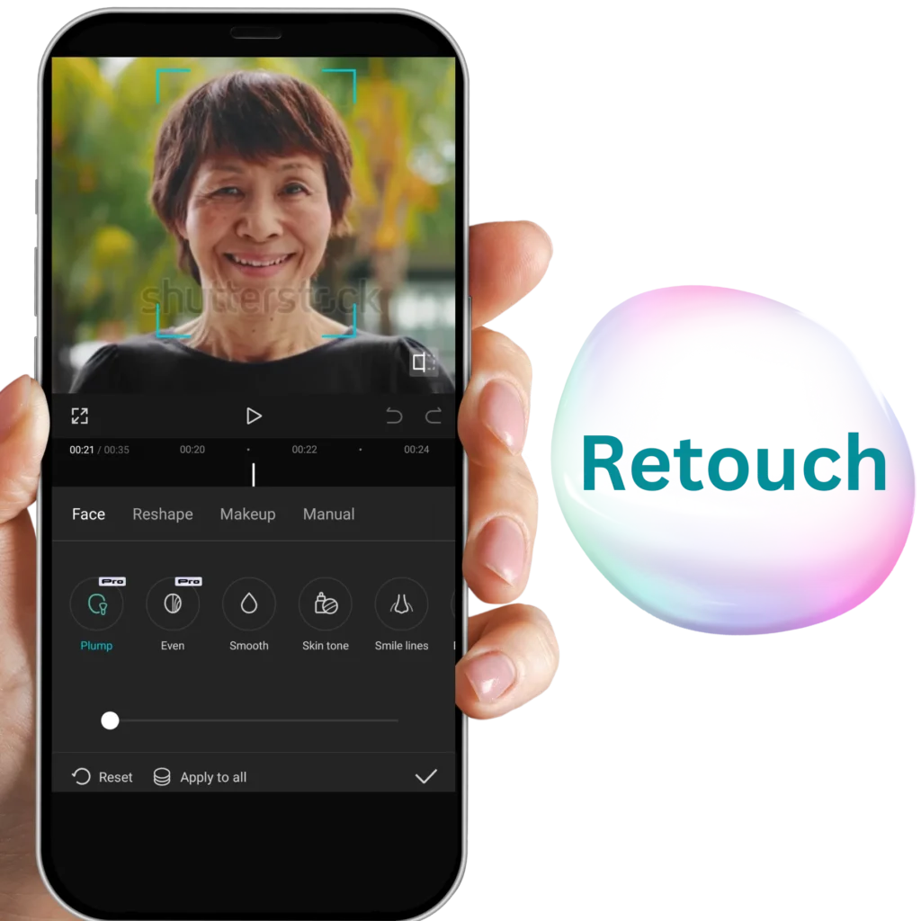 Retouch features in application screenshot image